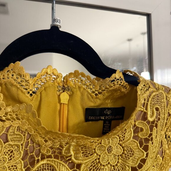 Dress the Population Yellow Lace Midi Dress – Size XS - Picture 2 of 3